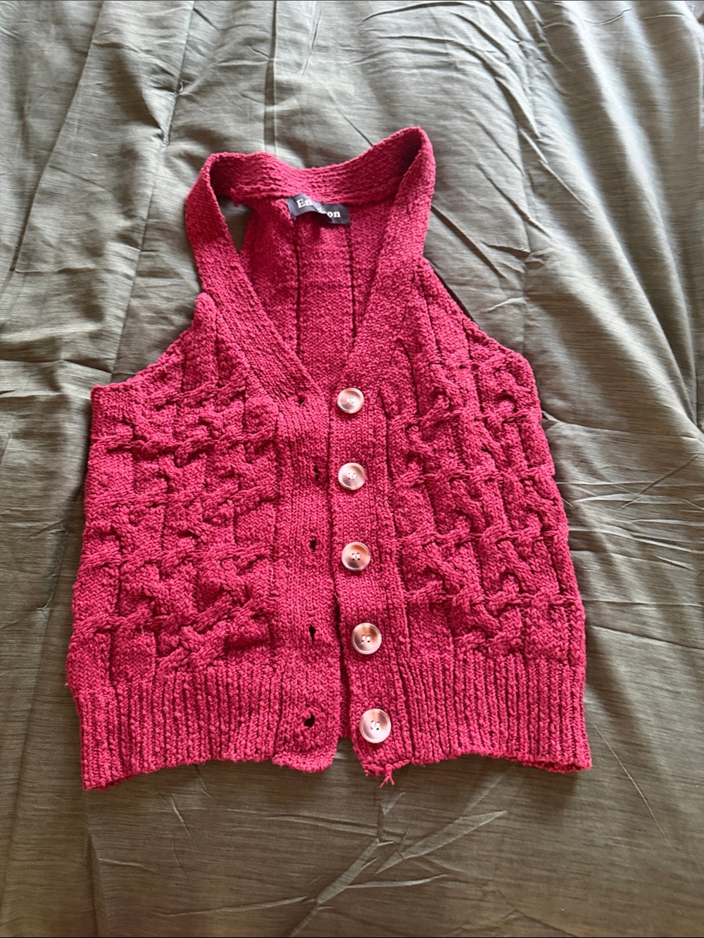 En Saison Pink Cable Knit Sleeveless Button-Front Vest